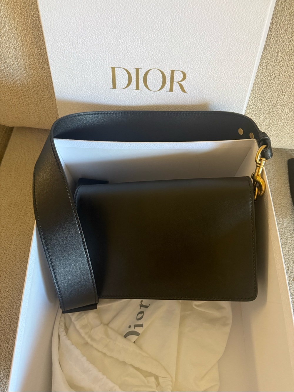 Dior Black Leather Shoulder Bag with Gold Logo Plaque - Picture 4 of 4